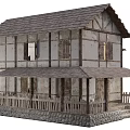 Traditional Rustic Two Story Wooden House With Balcony Fence And Stone Base