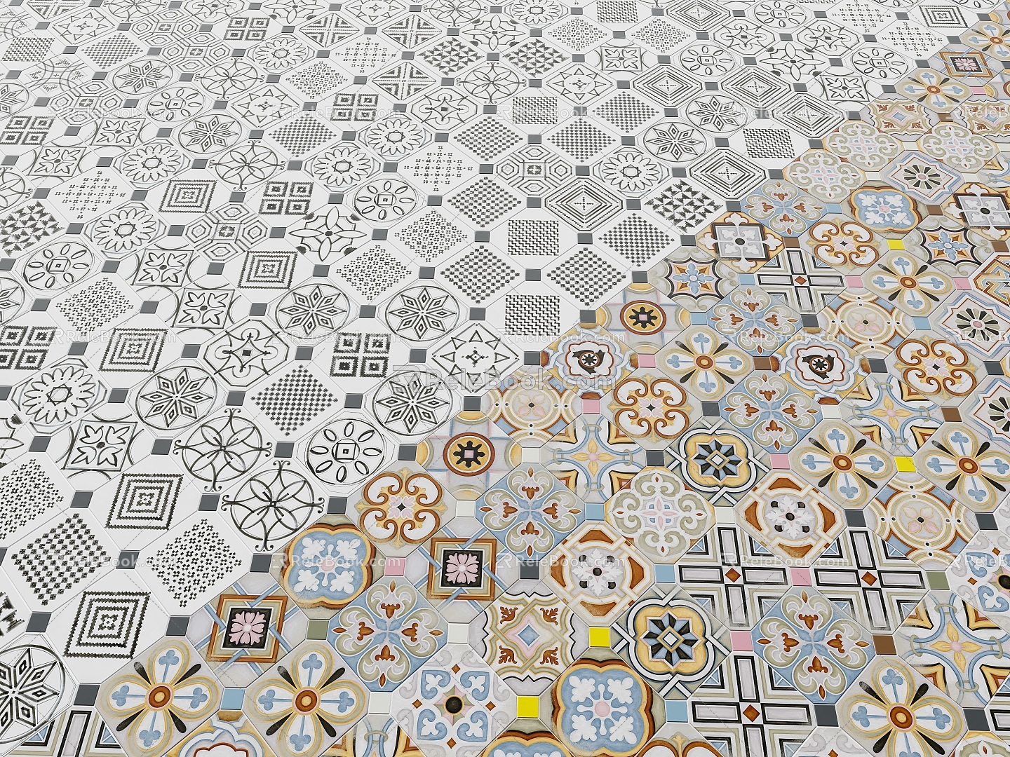 Modern Floor Tile Tile Hand-turned Tile Mosaic Middle Ancient Tile 3d model