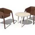 Modern Round Table with Two Brown Chairs Beige Top and Light Colored Legs 3d model