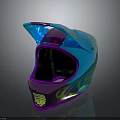 Sleek Colorful Blue Purple Gradient Helmet With Metallic Shine And Flame Design