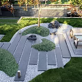 Modern park district waterscape landscape between houses under forest activity area under forest chess and card space central axis waterscape wall 3d model