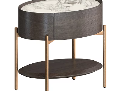 Modern Bedside Table With Marble Top Dark Wood Body Golden Metal Legs And Lower Shelf 3d model