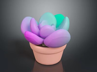 Colorful Succulent Plant with Purple Pink Light Green Leaves in Pink Pot on Dark Background 3d model