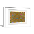 Vibrant Abstract Painting With Colorful Dots In White Frame On Gray Background