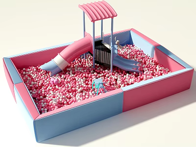 Play Equipment in Pink and Blue with Slide Ball Pit and Pink Balls 3d model
