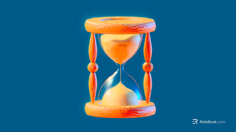 Orange Carved Decorative Hourglass With Intricate Frame Flowing Sand And Glass Container 3d model 