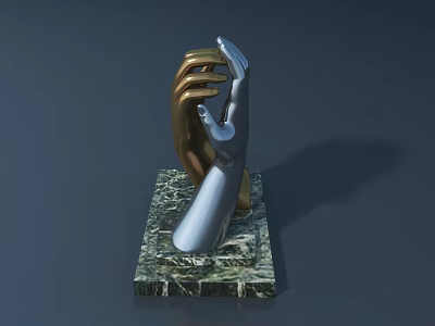 Artistic Gold And Silver Hand Sculpture On Polished Marble Base 3d model