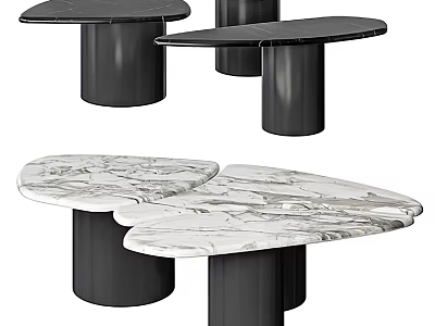 Modern Irregular Coffee Tables With Marble Top And Black Cylindrical Base 3d model
