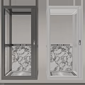 Modern Transparent Glass Elevator With Black And Silver Frames And Marble Pattern Interior