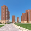 Reddish Brown Modern Multi Story Residential Buildings With Balconies Green Lawns Parking Area