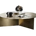 Modern Round Brass Coffee Table With Geometric Base Glass Decor And Open Magazine