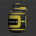 Yellow Tactical Cylindrical Weapon with EX159 Label and Warning Triangle Sign