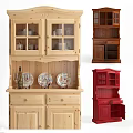 Wooden And Red Sideboard With Glass Doors Drawers For Display Plates And Wine Bottles