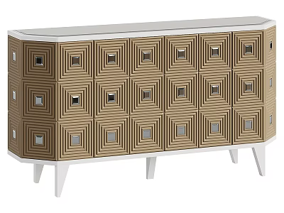 Modern Gold And White TV Stand With Geometric Pattern Drawers And White Legs 3d model