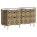 Modern Gold And White TV Stand With Geometric Pattern Drawers And White Legs