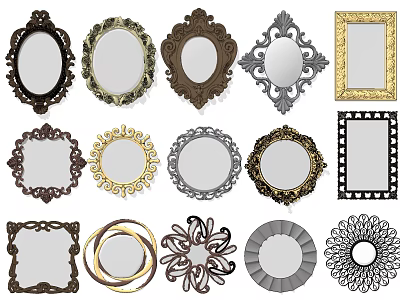 European-style mirror classical metal carved decorative mirror 3d model