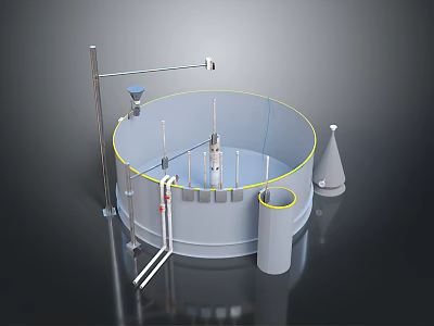 Industrial Equipment Featuring Circular Tank Mixing Components Support Frame Pipes And Conical Parts 3d model