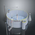 Industrial Equipment Featuring Circular Tank Mixing Components Support Frame Pipes And Conical Parts