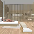 Modern Minimalist Hotel Room With Wooden Screens Flooring And Comfortable Bed Furniture