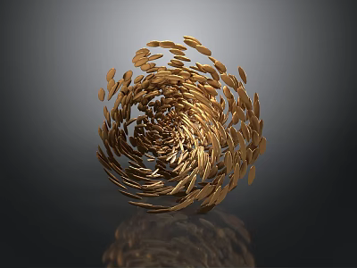 Abstract Golden Spiral Sculpture Composed Of Metallic Leaves With Reflective Surface 3d model