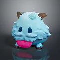 Cute Blue Fluffy Game Movie Character With Brown Horns Big Eyes And Pink Tongue