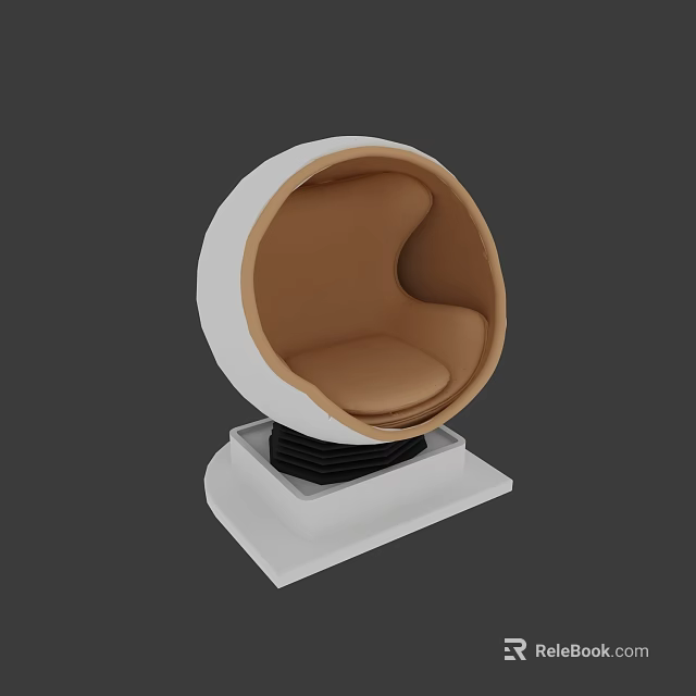 Modern Spherical Leisure Chair Featuring White Outer Shell Brown Cushion And Square Base 3d model 