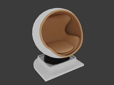 Modern Spherical Leisure Chair Featuring White Outer Shell Brown Cushion And Square Base 3d model