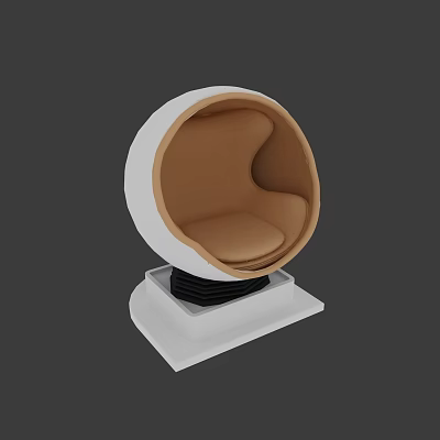 Modern Spherical Leisure Chair Featuring White Outer Shell Brown Cushion And Square Base 3d model
