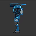 Blue Mechanical Robot Character In Standing Pose With Orange Light And Armored Body