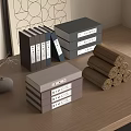 Neat Stacks of Books and Magazines on Wooden Table with Scrolls and Decorative Ornament