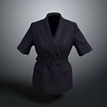 Stylish Dark Colored Short Sleeved Double Breasted Belted Blazer for Modern Fashion Look