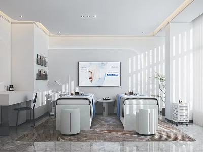 Modern Beauty Salon Interior Design With Treatment Beds LED Screen And Natural Light 3d model