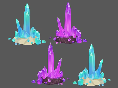 Colorful Crystal Decorative Ornament Set With Blue Purple Stones And Natural Base For Home Decor 3d model