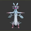 Friendly Blue White Pink Fantasy Creature Standing With Fins Wings And Outstretched Arms 3D Render