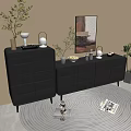 Modern Entryway Cabinet And Sideboard With Decorative Plants Artwork And Circular Rug