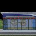 Modern Street Side Public Service Hall With Stylish Geometric Exterior And Full Glass Curtain Wall