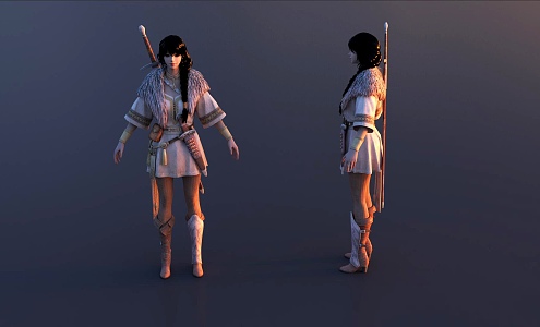 Game Female medieval female warrior 3d model