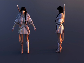 Game Female medieval female warrior 3d model