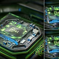 Intel Processor Chip With Green Lighting And Detailed Circuit Board Design
