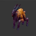 Fantasy Mythical Creature 3D Model With Purple Horns And Orange Fur Design