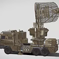 Military Mobile Radar Vehicle Featuring Large Antenna And Camouflage Truck Design