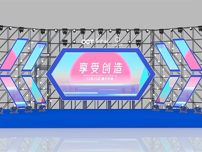 Modern Stage With Geometric Backdrop Lighting And Creation Event Design 3d model