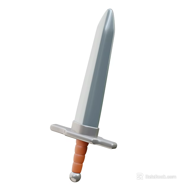 Plastic Toy Sword With Silver Blade Orange Handle And Crossguard Design 3d model 