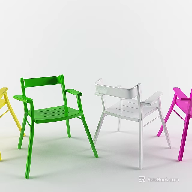 Colorful Modern Armchairs With Minimalist Design In Vibrant Yellow Green White Pink 3d model 