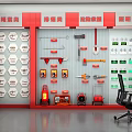 Safety Equipment Exhibition Room With Suits Helmets Tools And Display Screens