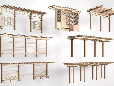 Different Wooden Pergola Designs Featuring Lattice Panels Roof Structures And Support Posts 3d model