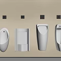 Various Modern Urinal Designs Mounted on Beige Wall With Flush Controls 3d model