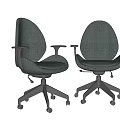 Two Gray Fabric Office Chairs With Armrests And Swivel Wheels Design