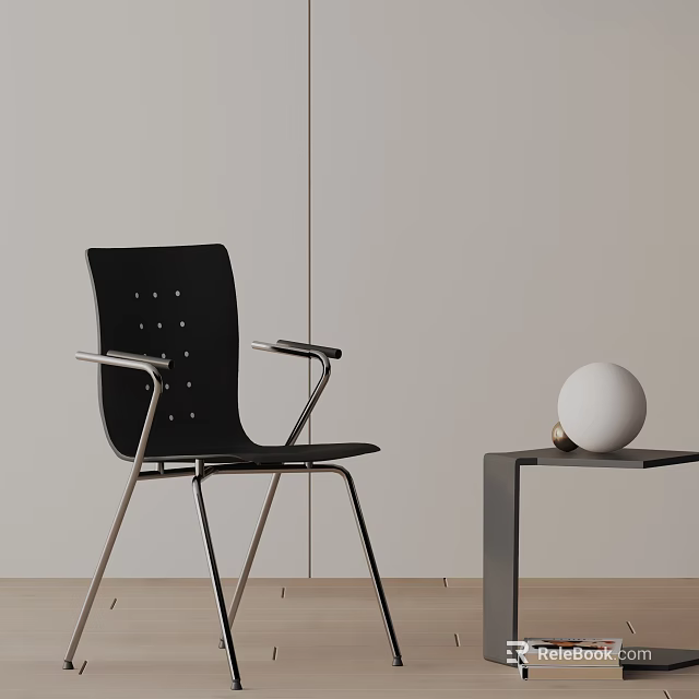 Modern Black Leisure Chair With Metal Frame Armrests And Side Table In Minimalist Interior 3d model 