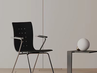 Modern Black Leisure Chair With Metal Frame Armrests And Side Table In Minimalist Interior 3d model